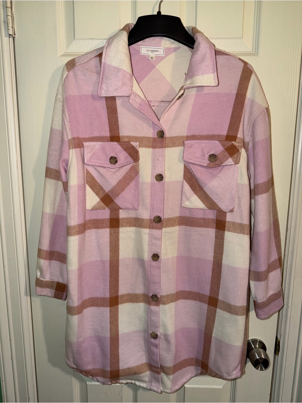 No Comment Pink Plaid Shacket - Large